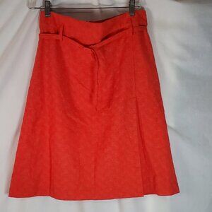 Express Design Studio coral/ orange A line, mid  belted skirt with slit size 4